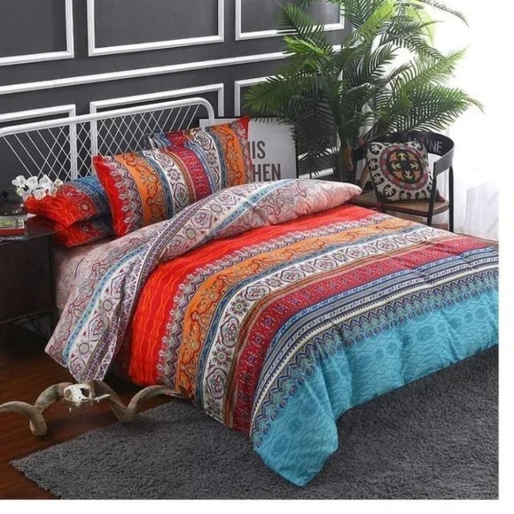 Quilt Cover Set With Zipper Ties, Easy Care, Soft And Breathable Pattern5276